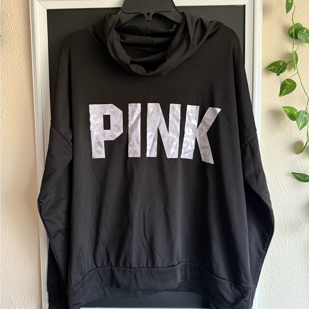 PINK Victoria's Secret Black lightweight sweatshirt with White Logo